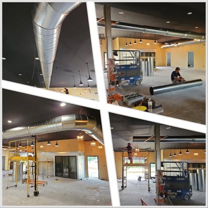 A multi-photo collage showing interior ductwork and work in progress, from Williams Heating & Cooling
